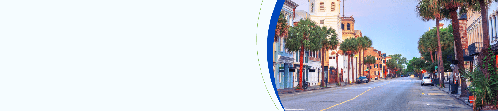 Charleston, South Carolina, USA cityscape in the historic district at twilight.