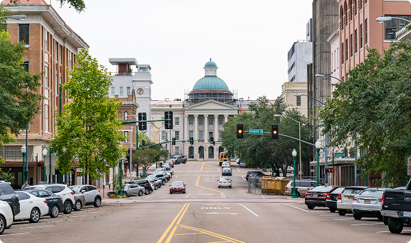 Jackson, MS - October 7, 2019: Old Mississippi Capitol Building from Capitol Street in Jackson.