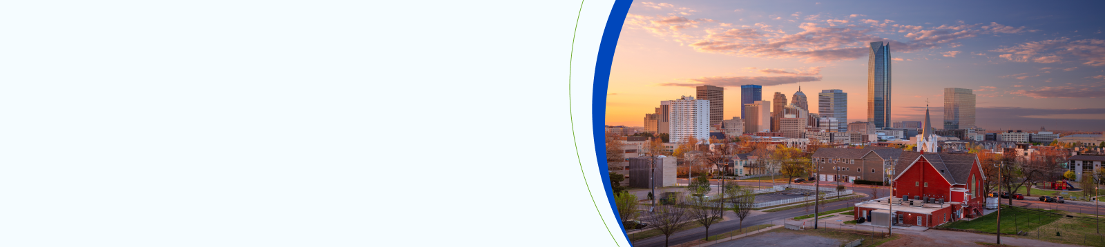 Oklahoma City, Oklahoma, USA. Aerial cityscape image of Oklahoma City skyline at beautiful spring sunrise.